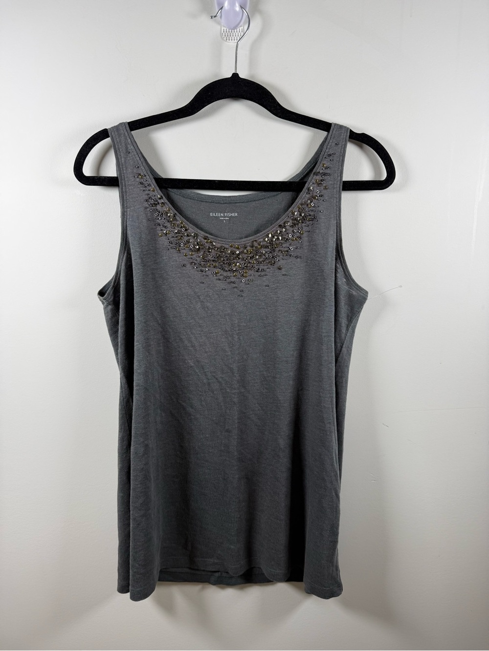 EILEEN FISHER | Beaded Linen Scoop Neck Tank Size S
